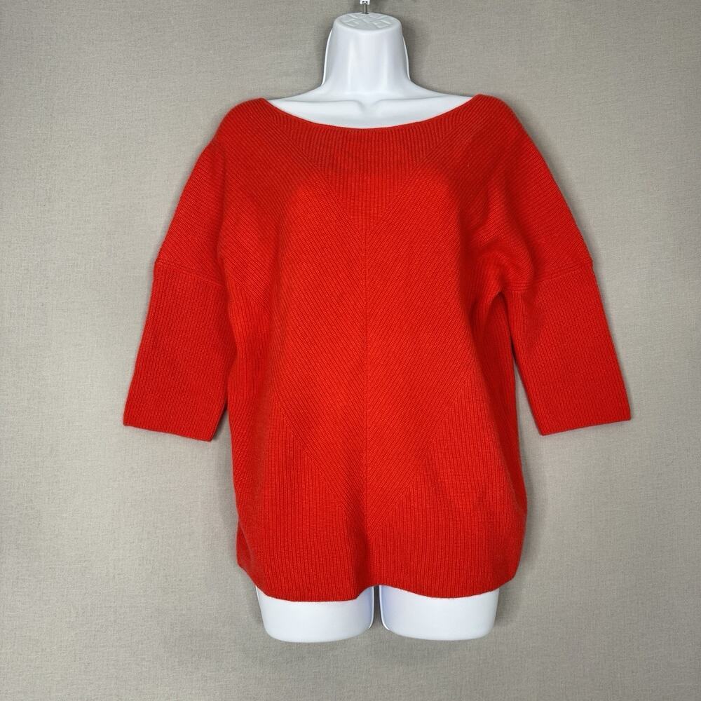 Maje Womens Sweater 0 Coral Pink 100% Cashmere Madone Ribbed Low V Back Cozy - Picture 2 of 14